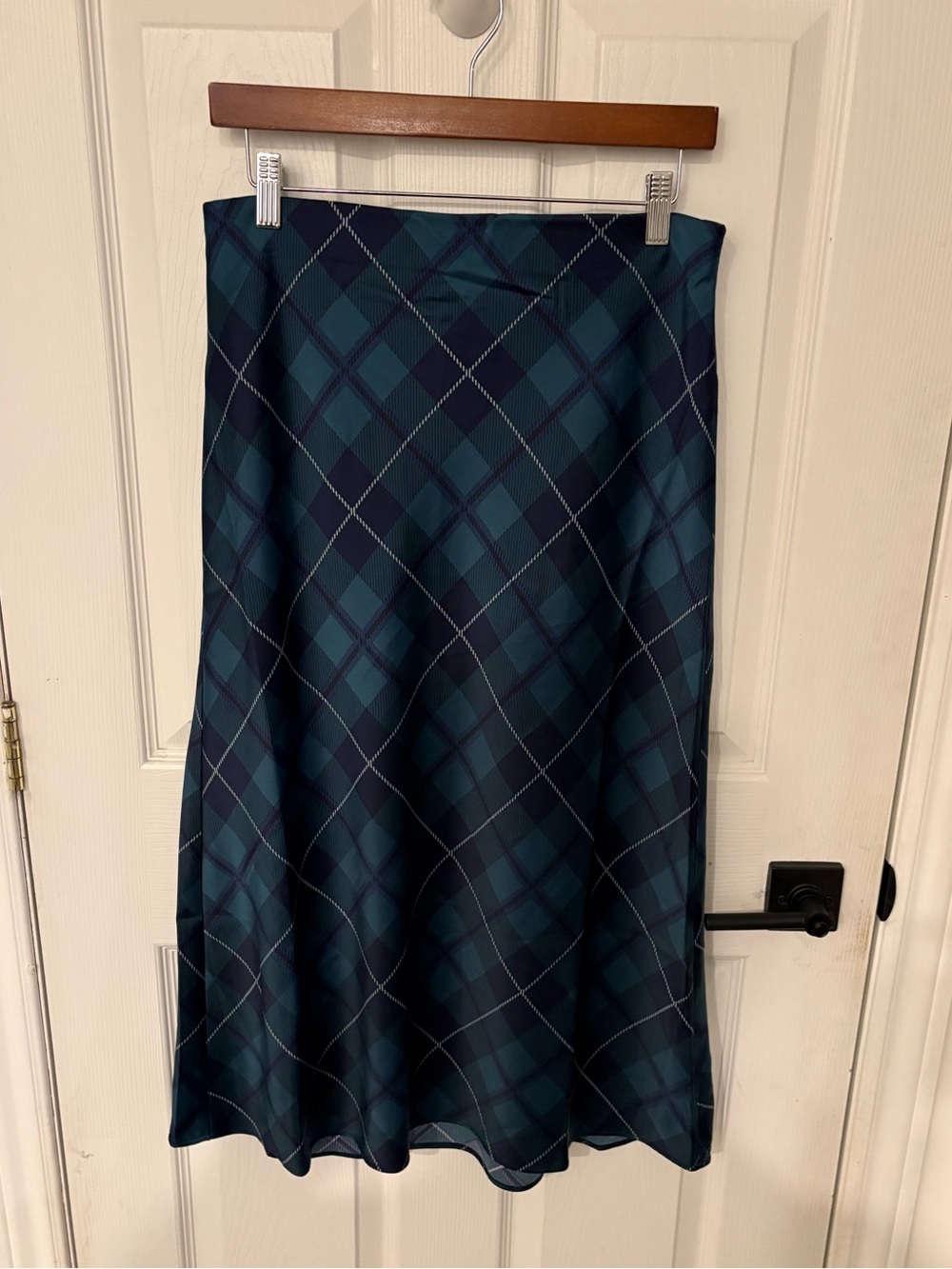 Joie Teal and Navy Plaid Midi Skirt